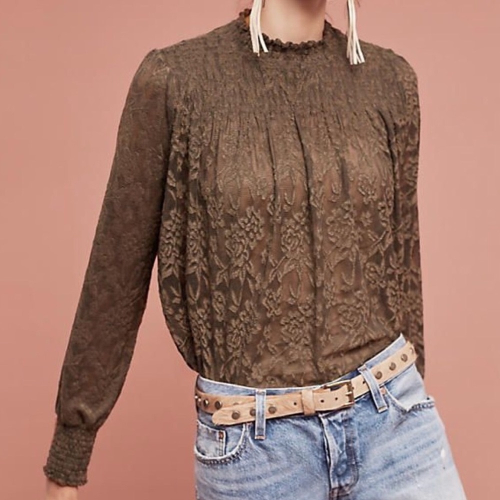 Anthropologie Olive Lace Blouse